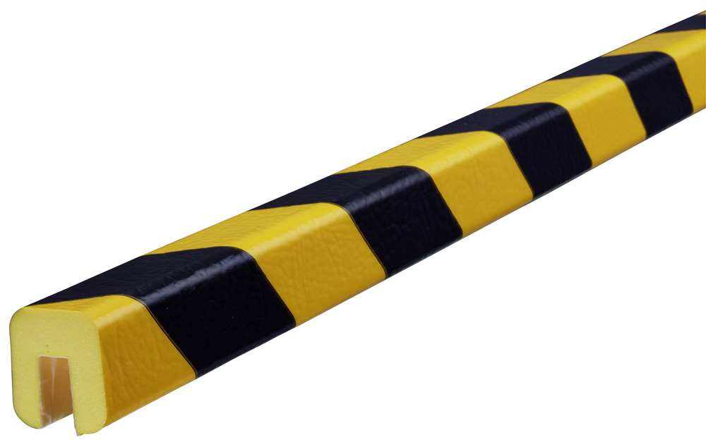 Knuffi Kantenschutzprofil Typ G 26 x 30 mm gelb | schwarz PU - 5,00 m Standard Warnschutz Profil U-Profil aus Polyurethan - Randprofil gestreift mit selbstklebenden Kanten (SM-PG-10026) Bild-01