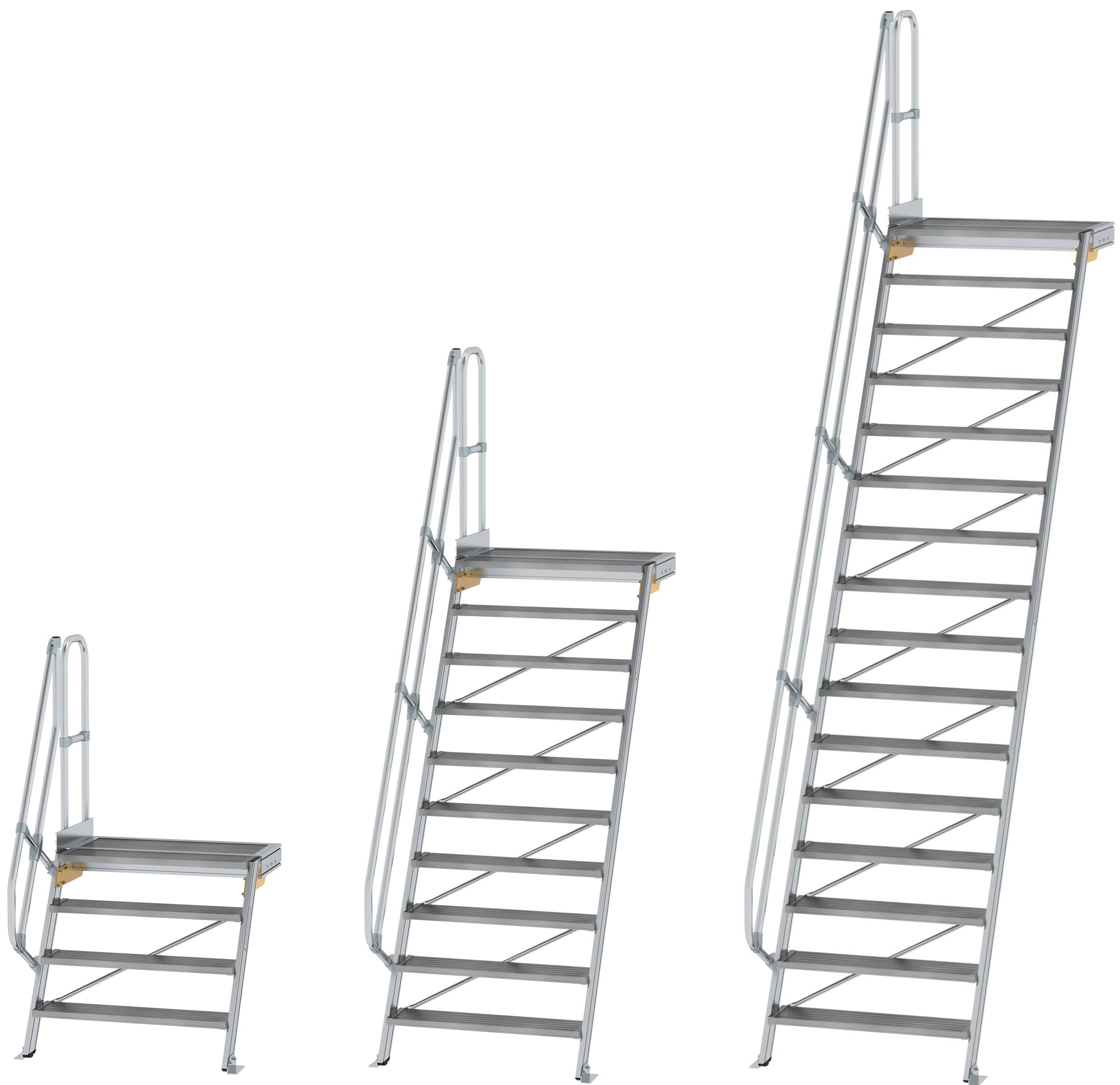 Günzburger Podesttreppe 60° - 1000 mm breit - mit einem Handlauf Alutreppe mit Stufenbreite 1000 mm - Stufenausführung Alu gerieft (GB-C-600404) Bild-01