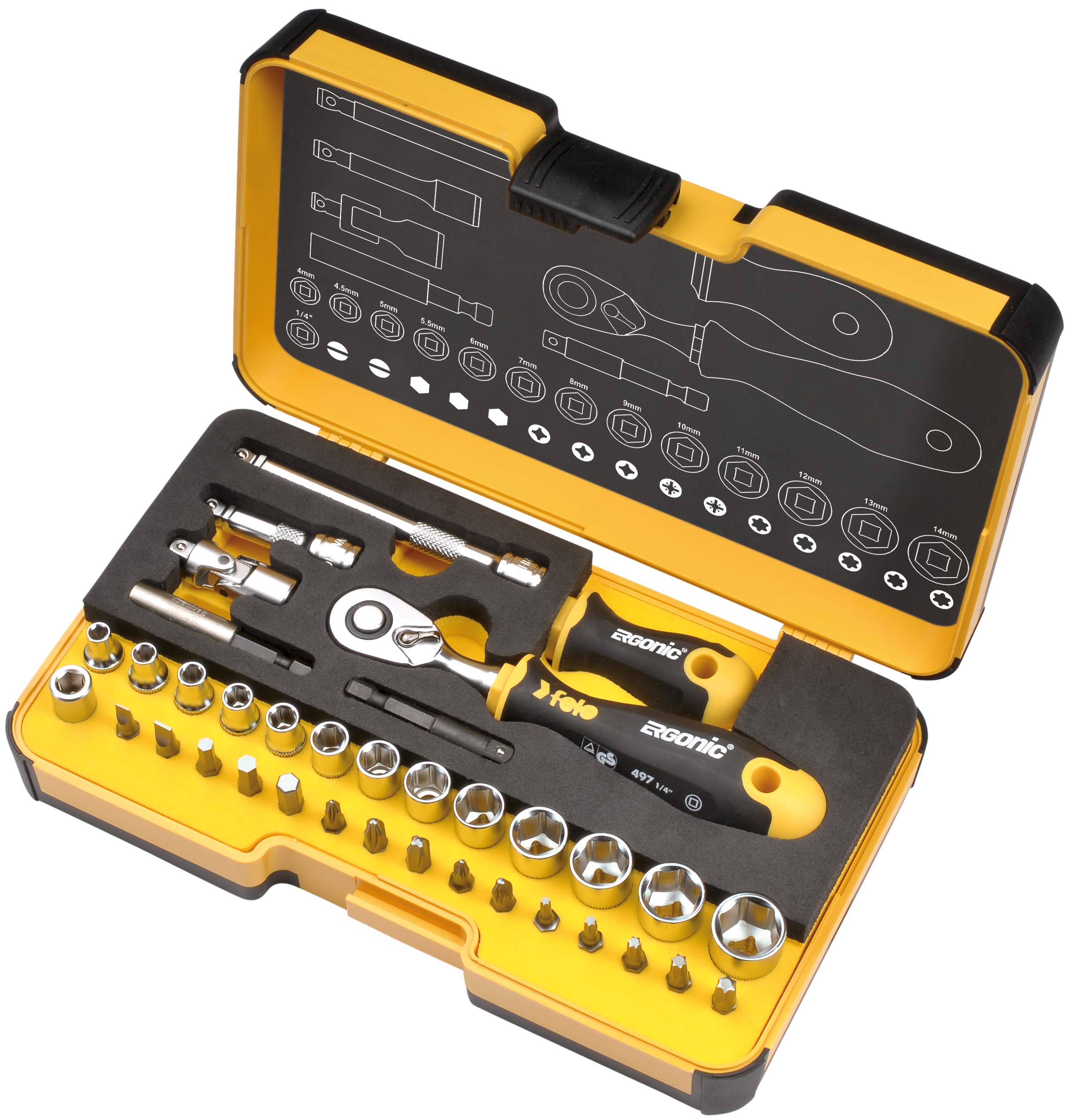 Felo Schraubendreher Werkzeugsatz R-GO XL Inch 36-teilig ERGONIC 1|4 Zoll