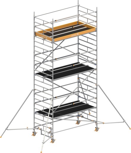 Fahrgerüst Layher Uni Breit P2 hawego 1412125 mit Stützen und Telegeländer - Arbeitshöhe 7,20 m fahrbares Gerüst mit Standleiter-Optimierung - Rollgerüst Sicherheitsaufbau P2 mit Gerüststützen (LS-1412125-H) Bild-01