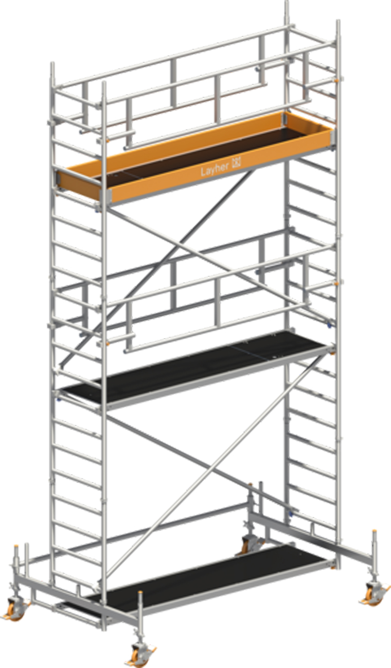 Fahrgerüst Layher Uni Standard P2 SAFETY Plus hawego 1421104 - Arbeitshöhe 6,35 m fahrbares Gerüst mit Sicherheits-Doppelgeländern und Diagonal-Optimierung - Rollgerüst Sicherheitsaufbau P2 mit Fahrbalken (LS-1421104-H) Bild-01