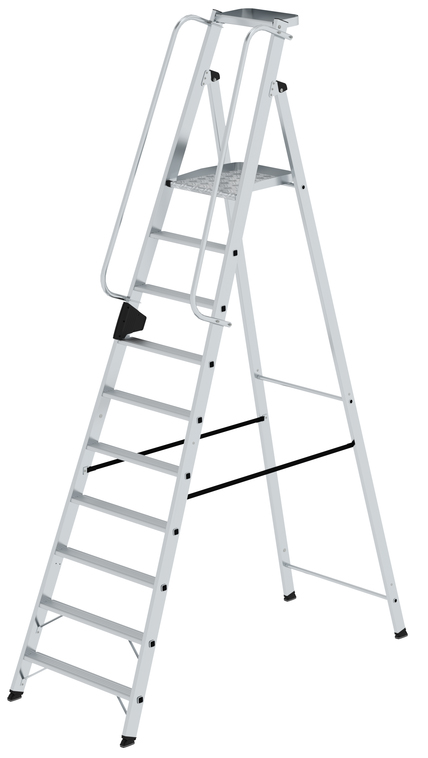 Günzburger Stehleiter mit großer Plattform Alu 10 Stufen Leiter mit Ablageschale - einseitig begehbar (GB-50090) Bild-01