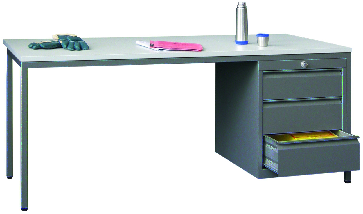 Pavoy Werkstatttisch Modell 006 - 1700 x 800 x 720 mm | mit 1 x 3 Schubladen - RAL 7016 Schreibtisch Stahl mit Multiplexplatte 25 mm - 1 Schubladenblock | Traglast 150 kg - Gestell anthrazitgrau (PA-78785-170-006-716) Bild-01