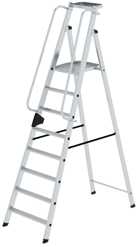 Günzburger Stehleiter mit großer Plattform Alu 8 Stufen Leiter mit Ablageschale - einseitig begehbar (GB-50088) Bild-01