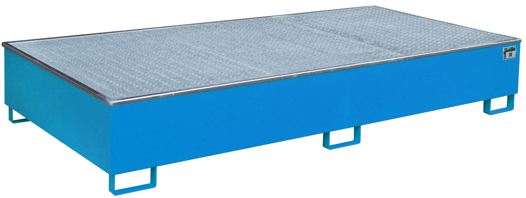 Bauer Regalwanne Stahl RW-GR 2700-3 PE - RAL 5012 Auffangbehälter mit PE-Einsatz und Gitterrost für Regalfeldlänge 2700 mm - Stahlwanne lichtblau pulverbeschichtet mit 1000 Liter Auffangvolumen  (BA-4518-59-0000-3) Bild-01