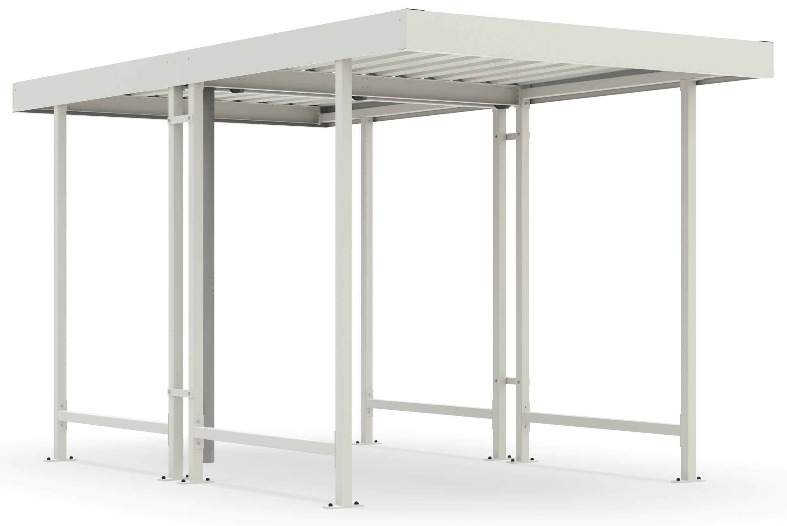 WSM Überdachung Leipzig doppelseitig - L40 Grundeinheit Bausatz - RAL 9002 Unterstand Stahl pulverbeschichtet grauweiß mit Trapezblechdach grauweiß - Fahrradunterstand ohne Wandelemente (WSM-102001867) Bild-01