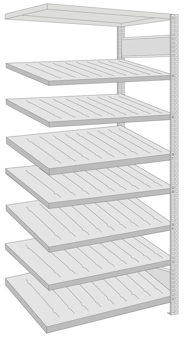 Regalwerk BERT Kanban-Regal einseitig Anbaufeld 2000 x 1005 x 500 mm Regal mit Tiefenriegel - Fachlast 250 kg - 7 Ebenen (RW-B3-82211-50) Bild-01