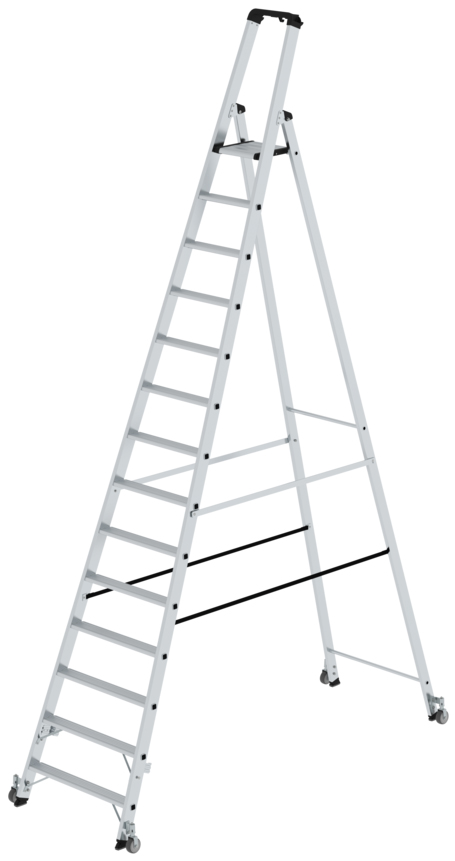 Günzburger Stehleiter Alu mit Rollen 14 Stufen Aluleiter einseitig begehbar mit Rollen (GB-41114) Bild-01