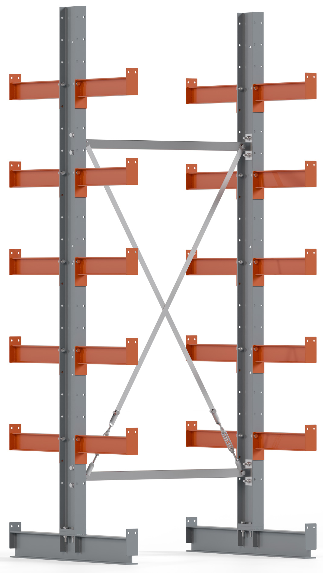 Regalwerk KARL BASIC 2500 Kragarmregal doppelseitig Grundfeld 2500 x 1000 x 400 mm Lagerregal mit Kragarmlast 1100 kg | Ständerlast 2500 kg - 6 Ebenen | Kragarme frei verstellbar (RW-B6-50210-40) Bild-01