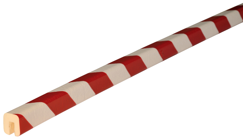 Knuffi Kantenschutzprofil Typ G 26 x 30 mm rot | weiß PU - 1,00 m Standard Warnschutz Profil U-Profil aus Polyurethan - Randprofil gestreift mit selbstklebenden Kanten (SM-PG-10116) Bild-01