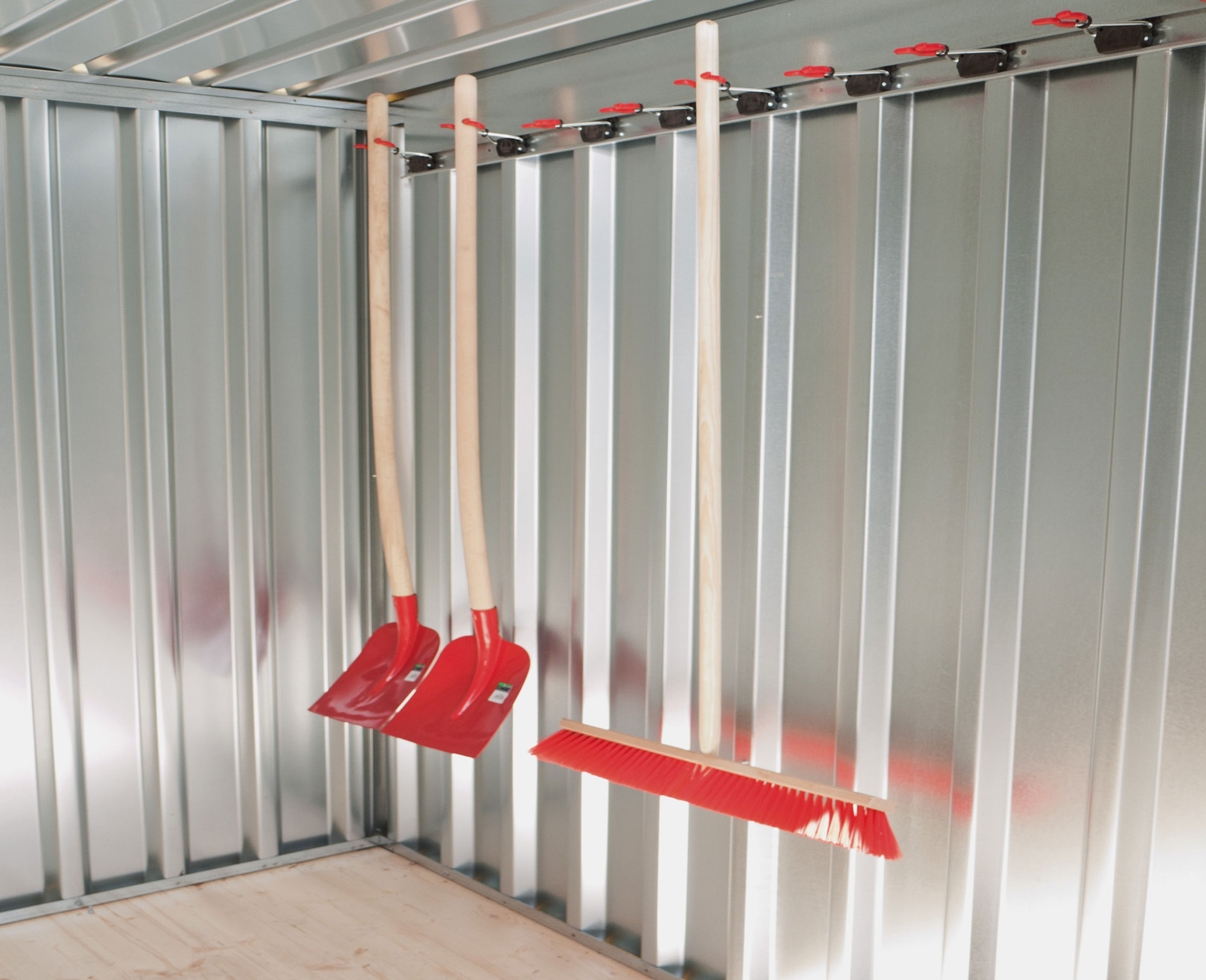 FLADAFI Geräteleiste für Materialcontainer MC | MC XL | MC XXL | MC Kombi | RB Stahlleiste mit Greifern für bis zu 10 Werkzeugen - Werkzeuglose Montage - für Ordnung im Container (SB-F1152) Bild-01