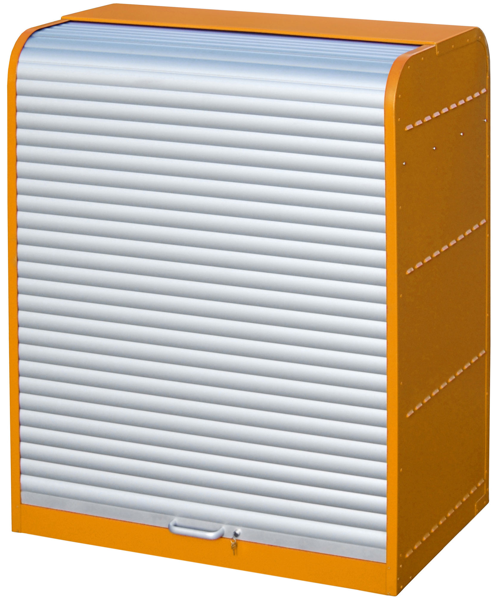 Bauer Gefahrstoffschrank Stahl RSG-2 - RAL 2000 Stahlschrank gelborange pulverbeschichtet mit Alu-Rollladen - Gefahrgutschrank für 6 Fässer 60 Liter (BA-4416-30-1000-1) Bild-01