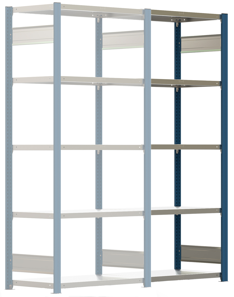 Regalwerk BERT Lagerregal 150|5 Anbaufeld 2000 x 875 x 500 mm - RAL 5010 Regal mit Kreuzdiagonalen - Fachlast 150 kg - 5 Stahlfachböden verzinkt | Regalrahmen enzianblau pulverbeschichtet (RW-B3-43112-50-EB) Bild-01