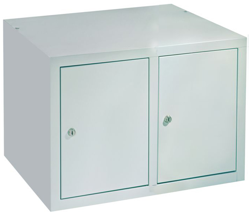 Pavoy Spind Aufsatz 395 x 600 x 500 mm - 2 Abteile mit Zylinderschloss - RAL 7035 Garderobenschrank Aufsatz Stahl Fachbreite 300 mm - Korpus lichtgrau | Türen lichtgrau (PA-63268-213-001-735) Bild-01