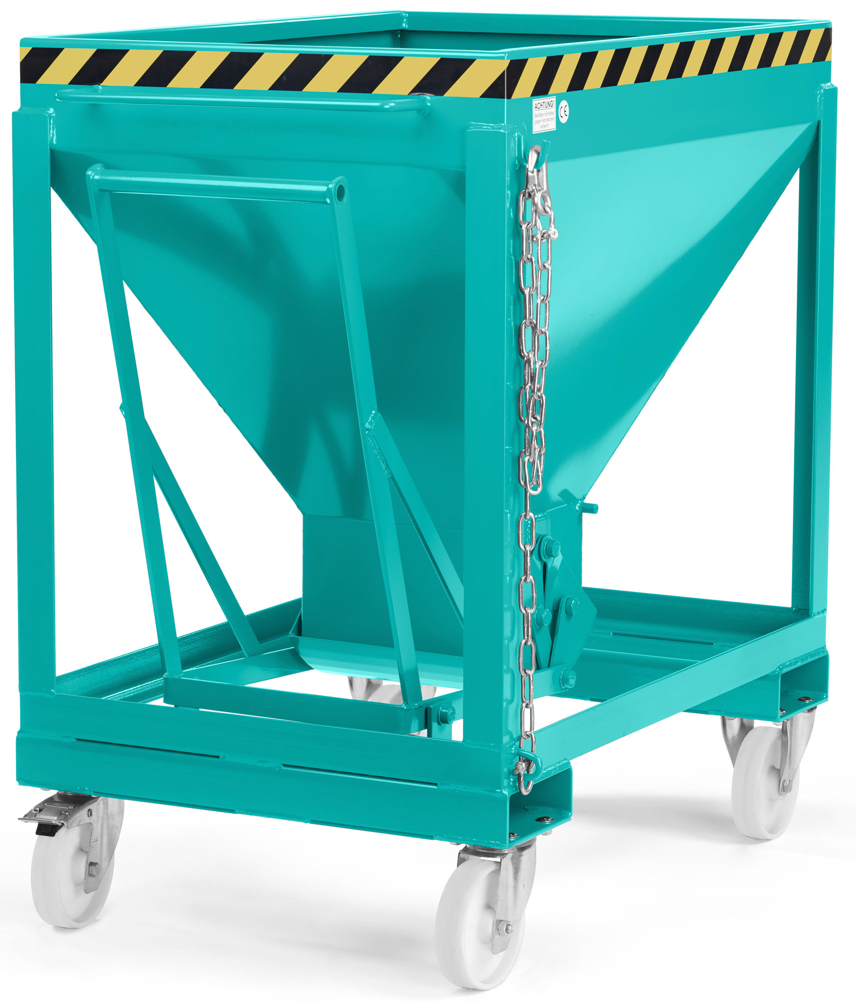 RR Industrietechnik Silowagen RSLF-375 - RAL 5018 Silobehälter 375 Liter für Stapler - Silotrichter mit Rollen türkisblau pulverbeschichtet (RR-120200011) Bild-01