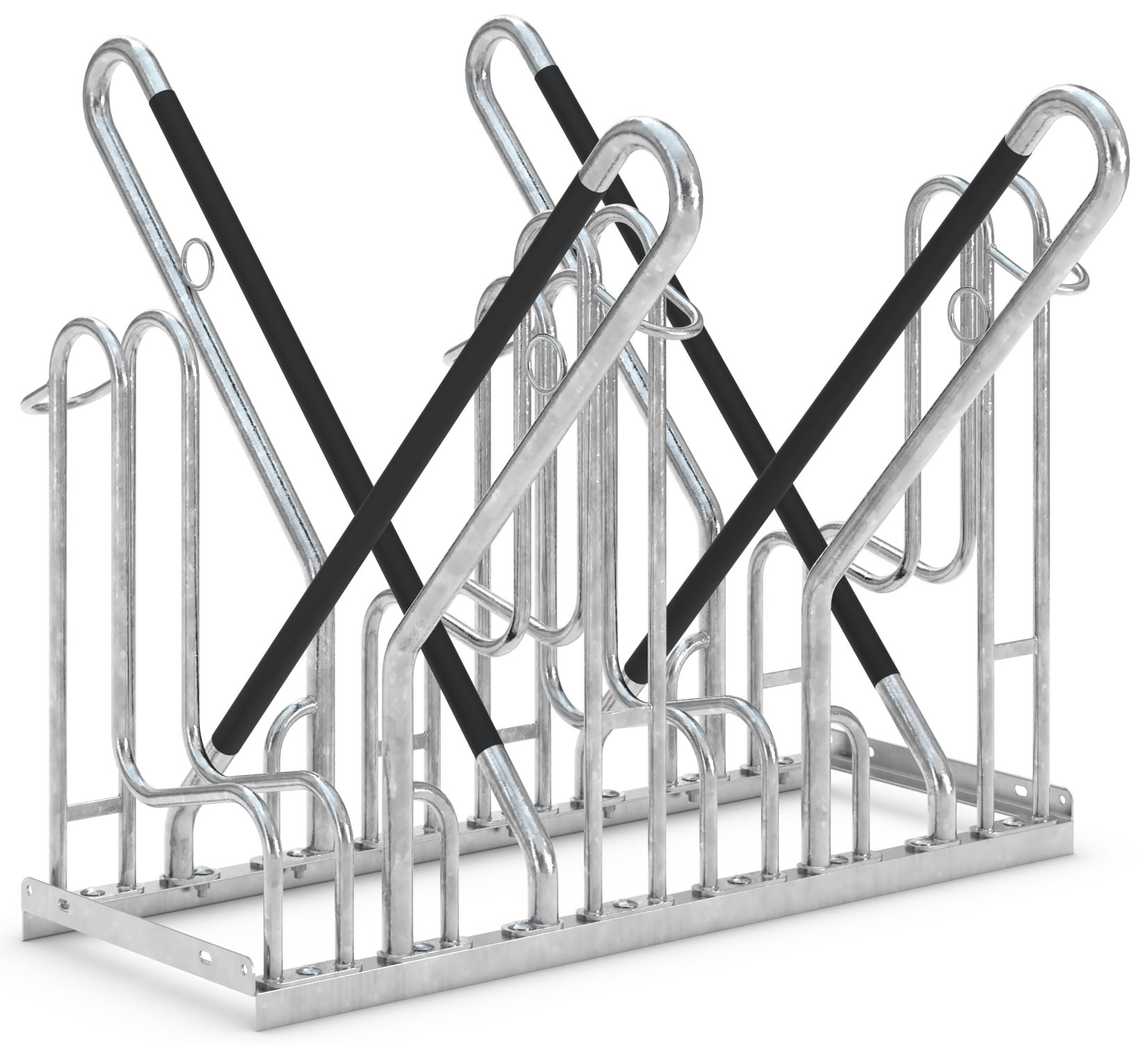 WSM Fahrradständer Anlehnbügel 4714 XBF Stahl - 4 Einstellplätze Anlehnparker mit Befestigungsösen zweiseitig befahrbar - Radabstand 540 mm - Bügelparker Stahl verzinkt  (WSM-105800153) Bild-01
