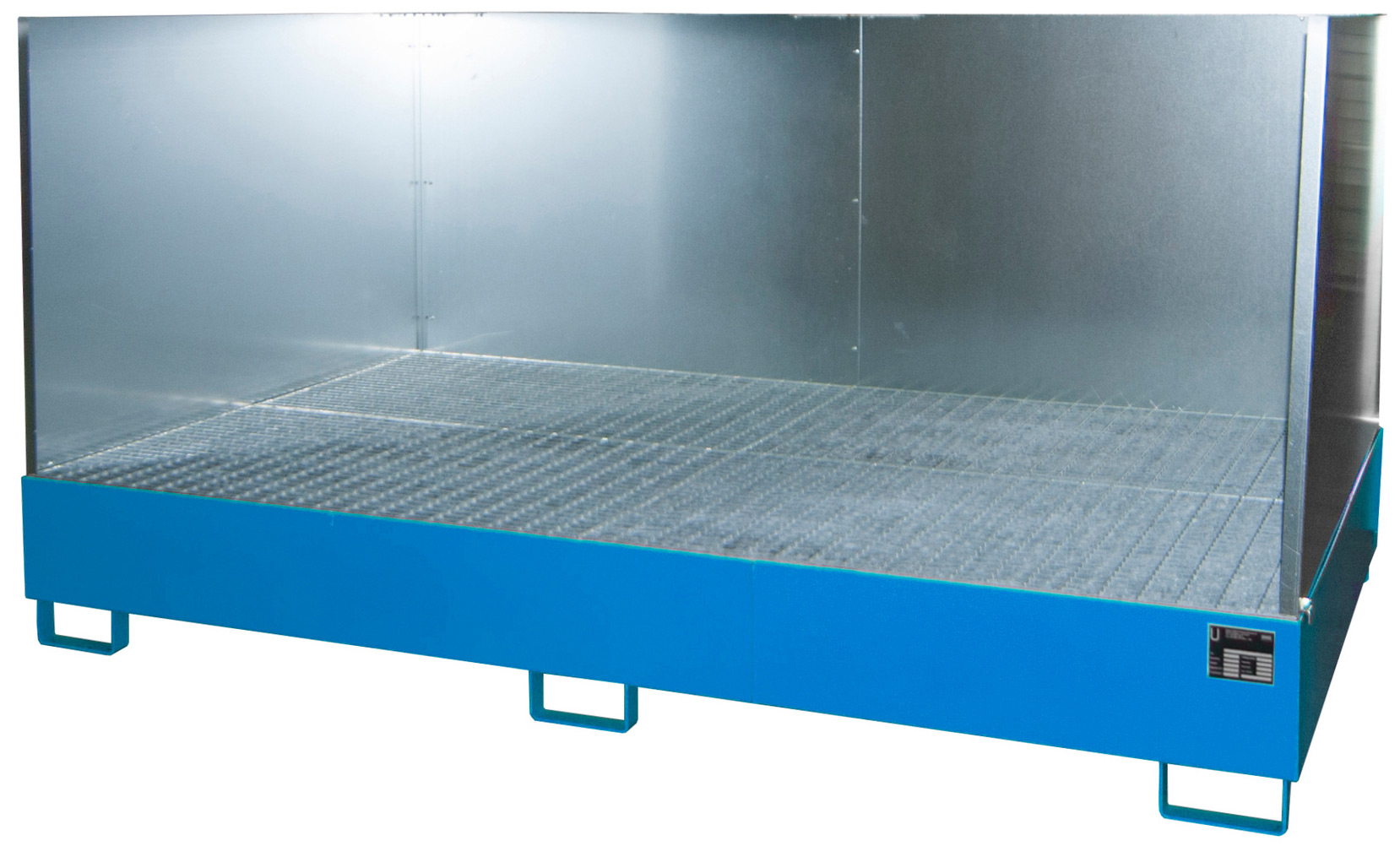 Bauer Auffangwanne Stahl AW 1000-10F|SW - RAL 5012 Gefahrstoffwanne lichtblau pulverbeschichtet mit Gitterrost - Stahlwanne mit 1000 Liter Auffangvolumen (BA-4471-70-2000-3) Bild-01