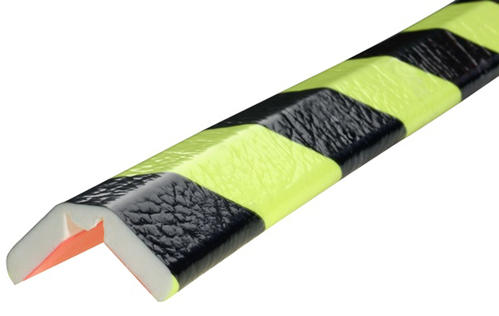 Knuffi Eckschutzprofil Typ W 14 x 26 mm neon | schwarz PU - 1,00 m Standard Warnschutz Profil U-Form gefaltet aus Polyurethan - Eckprofil gestreift mit selbstklebenden Kanten (SM-PW-3003) Bild-01