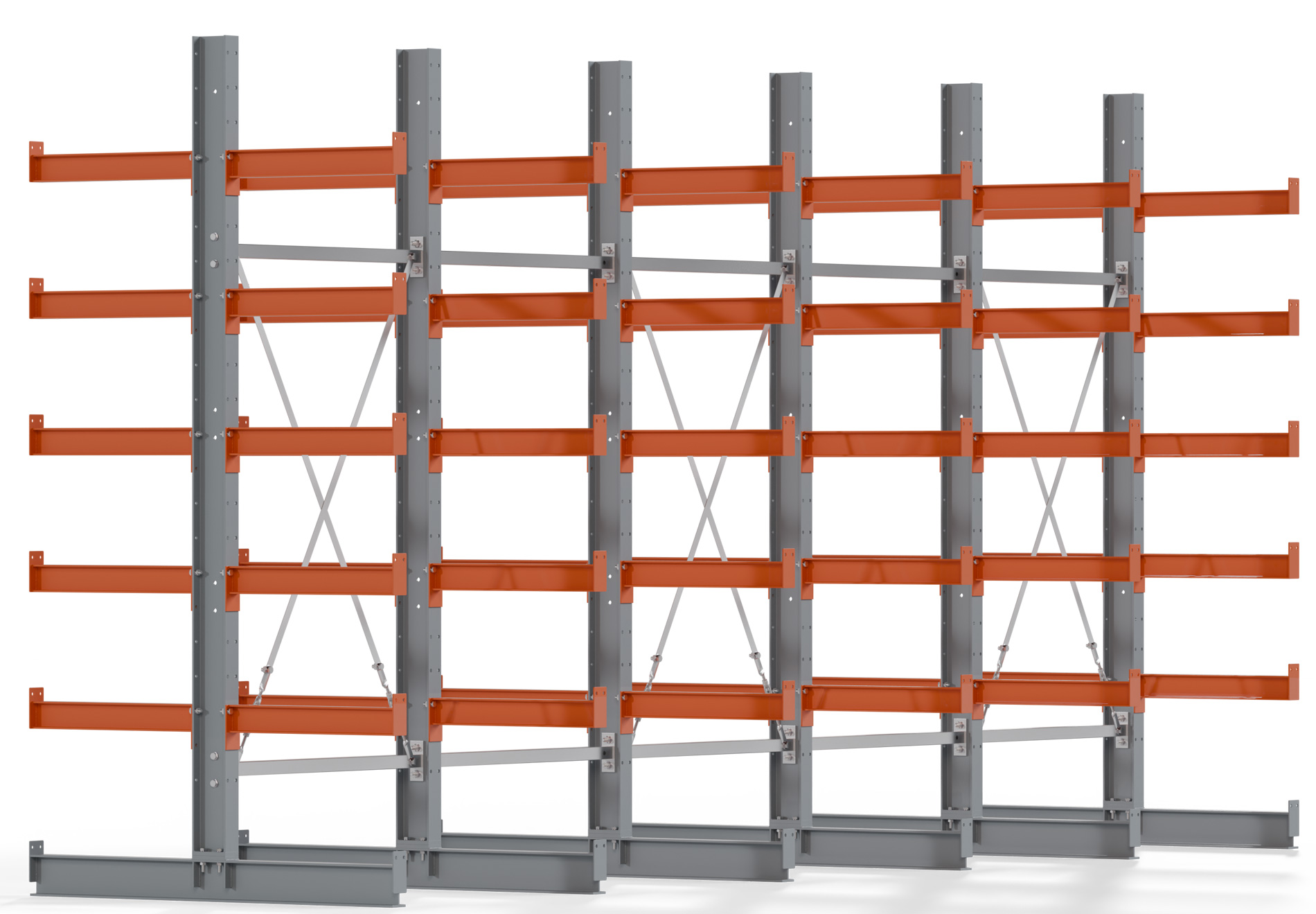 Regalwerk KARL BASIC 1750 Kragarmregal doppelseitig Komplettset 2500 x 5000 x 600 mm Lagerregal 5 Felder mit Kragarmlast 730 kg | Ständerlast 1750 kg - 2x6 Ebenen | Kragarme frei verstellbar (RW-B6-50210-60-S4) Bild-01