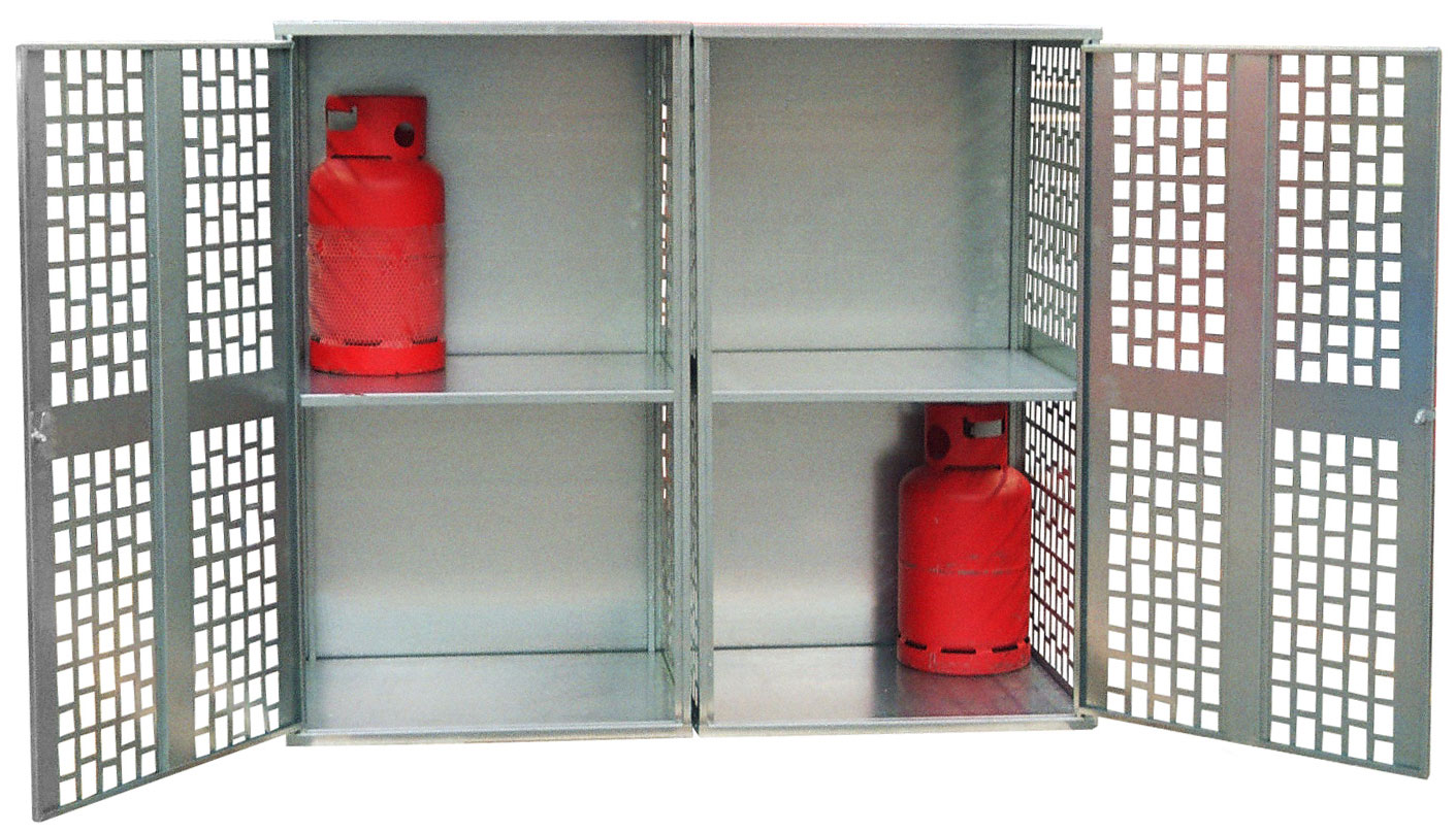 Bauer Gasflaschen-Depot Stahl GFD-L 2 Gasflaschenlager verzinkt - zweiflügelig gelochte Wand und Schloss - Stahlschrank für 20 Flasche 11 kg (BA-4495-07-0000-7) Bild-01