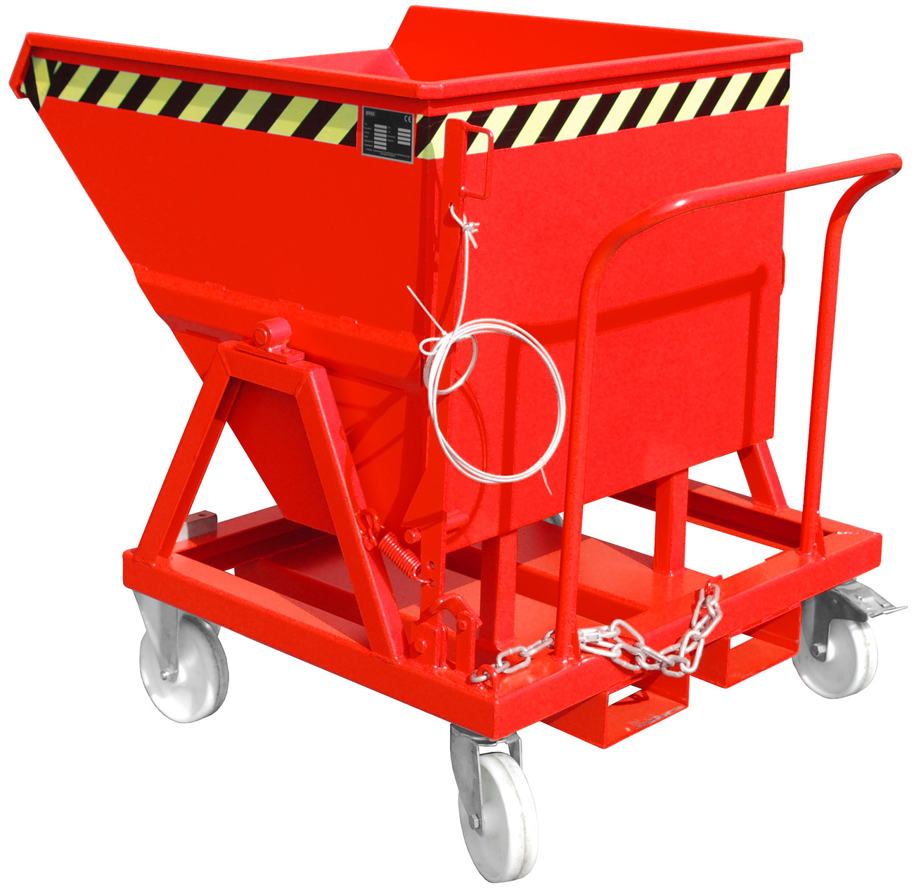 Bauer Muldenkipper KS-400 - RAL 3000 Kippmulde 400 Liter für Stapler mit Lenkrollen - Schuttmulde feuerrot pulverbeschichtet (BA-4541-15-0000-2) Bild-01