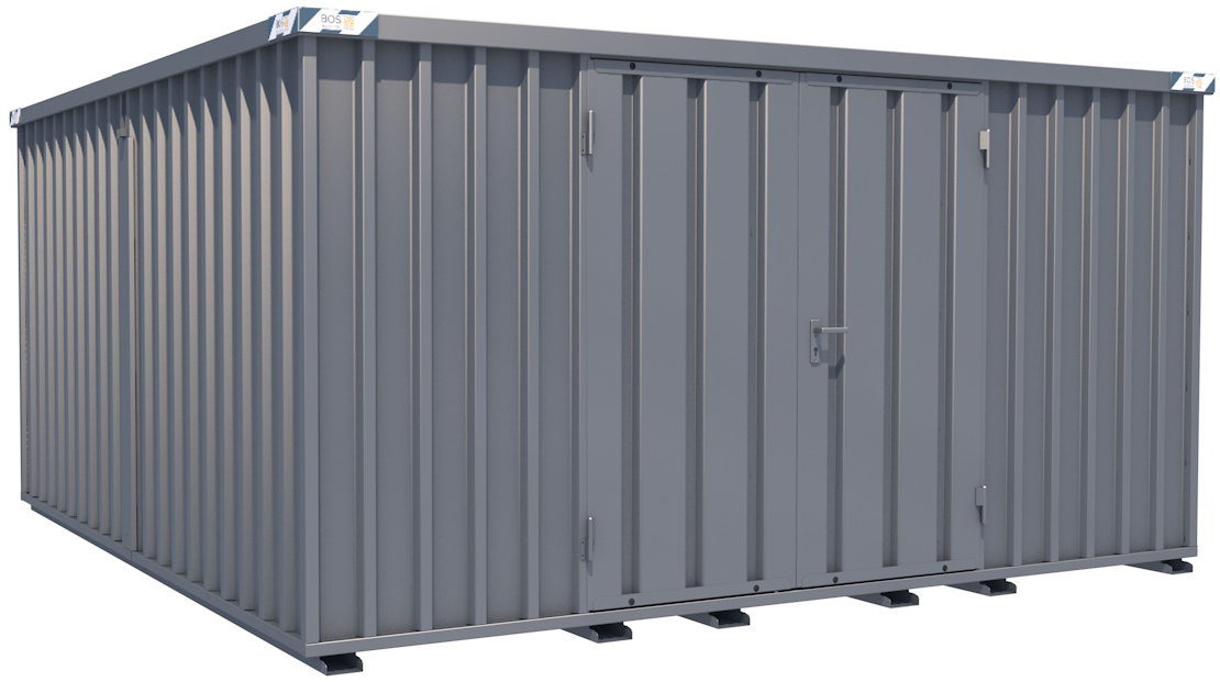 BOS Container Combination 4100 x 4200 x 2100 mm - 2-flügelige Tür auf 4 m Seite Lagercontainer mit Tür 1750 x 1890 mm - Materialcontainer 4x4 m Serie SCC2100+ unmontiert (BOS-SCC2100-4x4-LZ) Bild-01