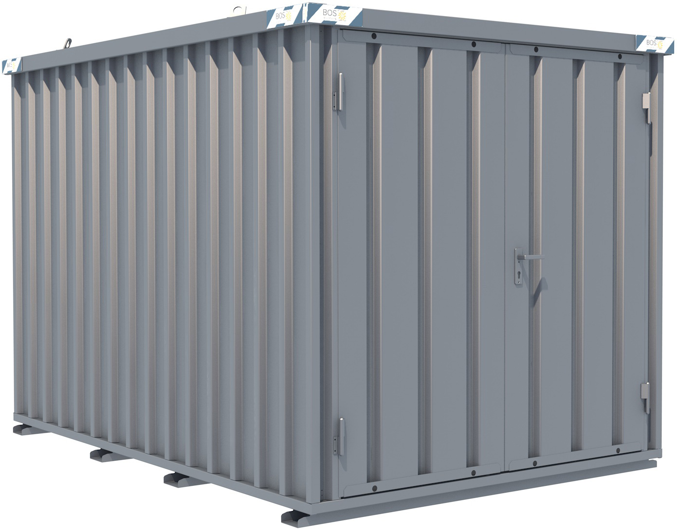 BOS Schnellbaucontainer 3100 x 2100 x 2100 mm - 2-flügelige Tür auf 2 m Seite Lagercontainer mit Tür 1750 x 1890 mm - Materialcontainer 3x2 m Serie SC3000+ unmontiert (BOS-SC3000-3x2-SZ) Bild-01