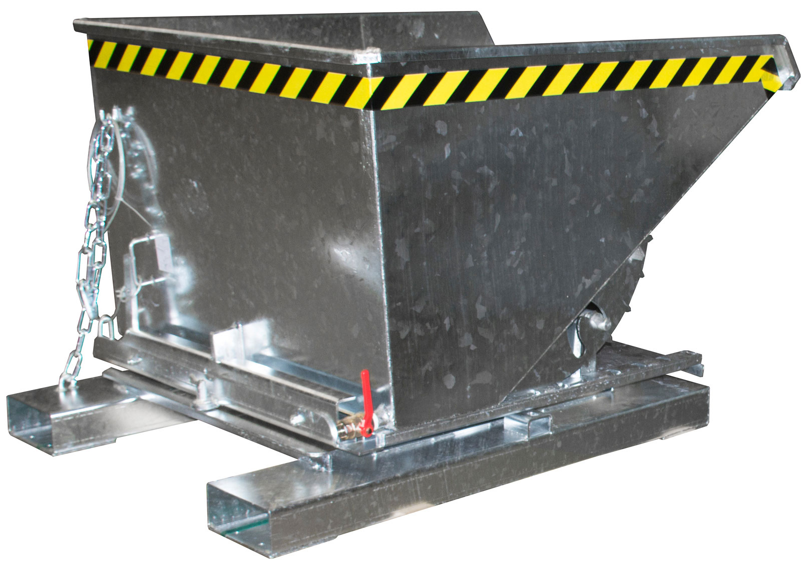 Bauer Abrollkipper S3S-600 - verzinkt Kippmulde 600 Liter mit 3-seitiger Kippfunktion und Ablasshahn für Stapler - Schuttmulde Stahl verzinkt (BA-4498-73-0000-7) Bild-01
