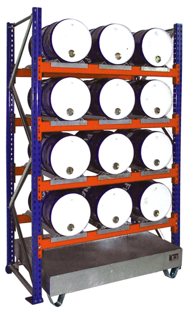 Bauer Fassregal Stahl Serie 3006 Grundfeld 2500 x 1510 x 800 mm - 4E|AW 60 Gefahrstoffregal pulverbeschichtet - Lagerung 12 x 60 l Fass liegend - Auffangwanne verzinkt ohne Gitterrost (BA-4473-07-0000-7) Bild-01
