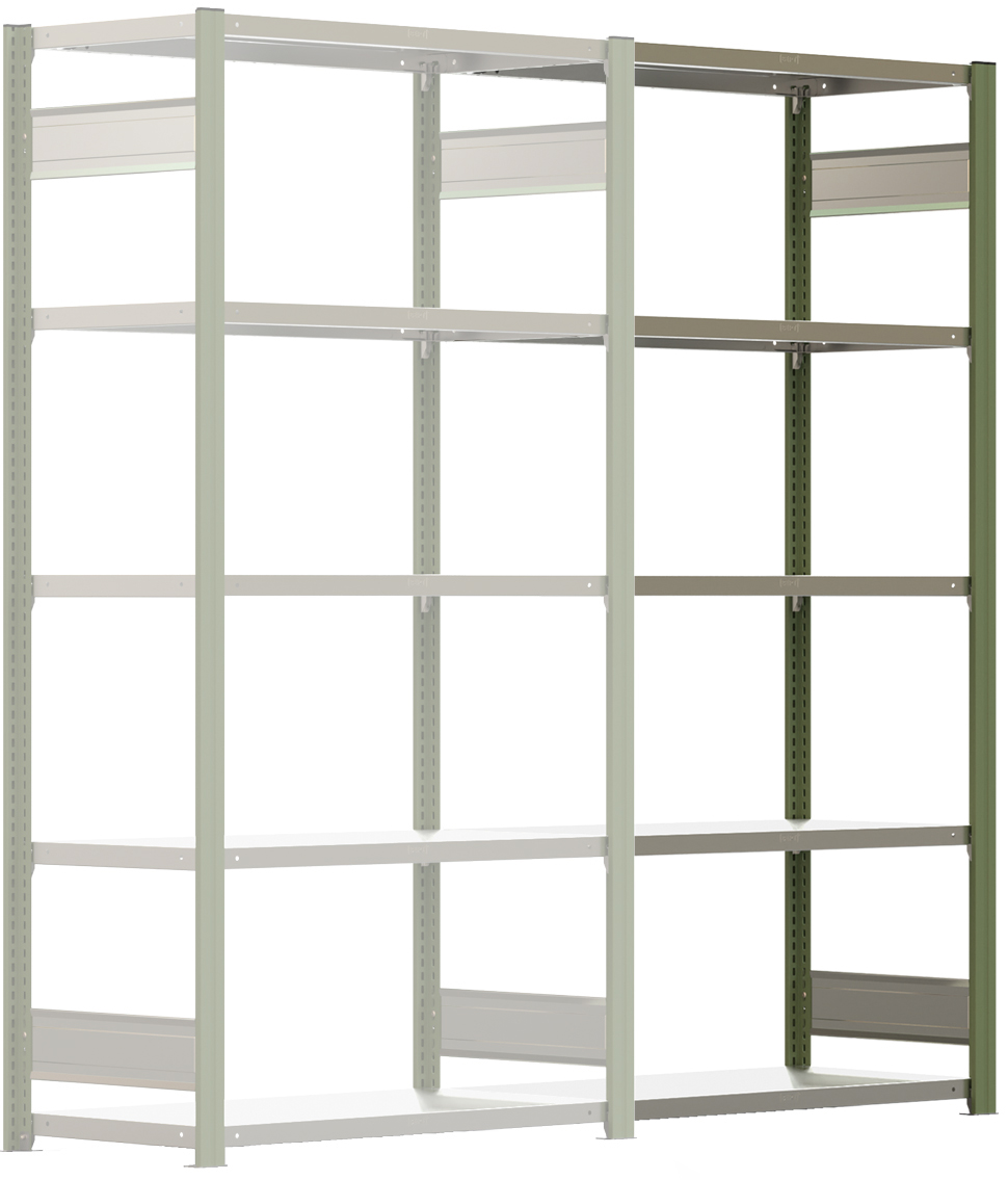 Regalwerk BERT Lagerregal 150|6 Anbaufeld 2500 x 1005 x 500 mm - RAL 6011 Regal mit Kreuzdiagonalen - Fachlast 150 kg - 6 Stahlfachböden verzinkt | Regalrahmen resedagrün pulverbeschichtet (RW-B3-43422-50-RG) Bild-01