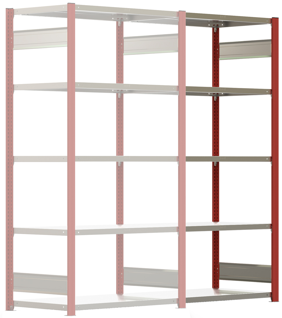 Regalwerk BERT Lagerregal 150|5 Anbaufeld 2000 x 1005 x 600 mm - RAL 3000 Regal mit Kreuzdiagonalen - Fachlast 150 kg - 5 Stahlfachböden verzinkt | Regalrahmen feuerrot pulverbeschichtet (RW-B3-43122-60-FR) Bild-01