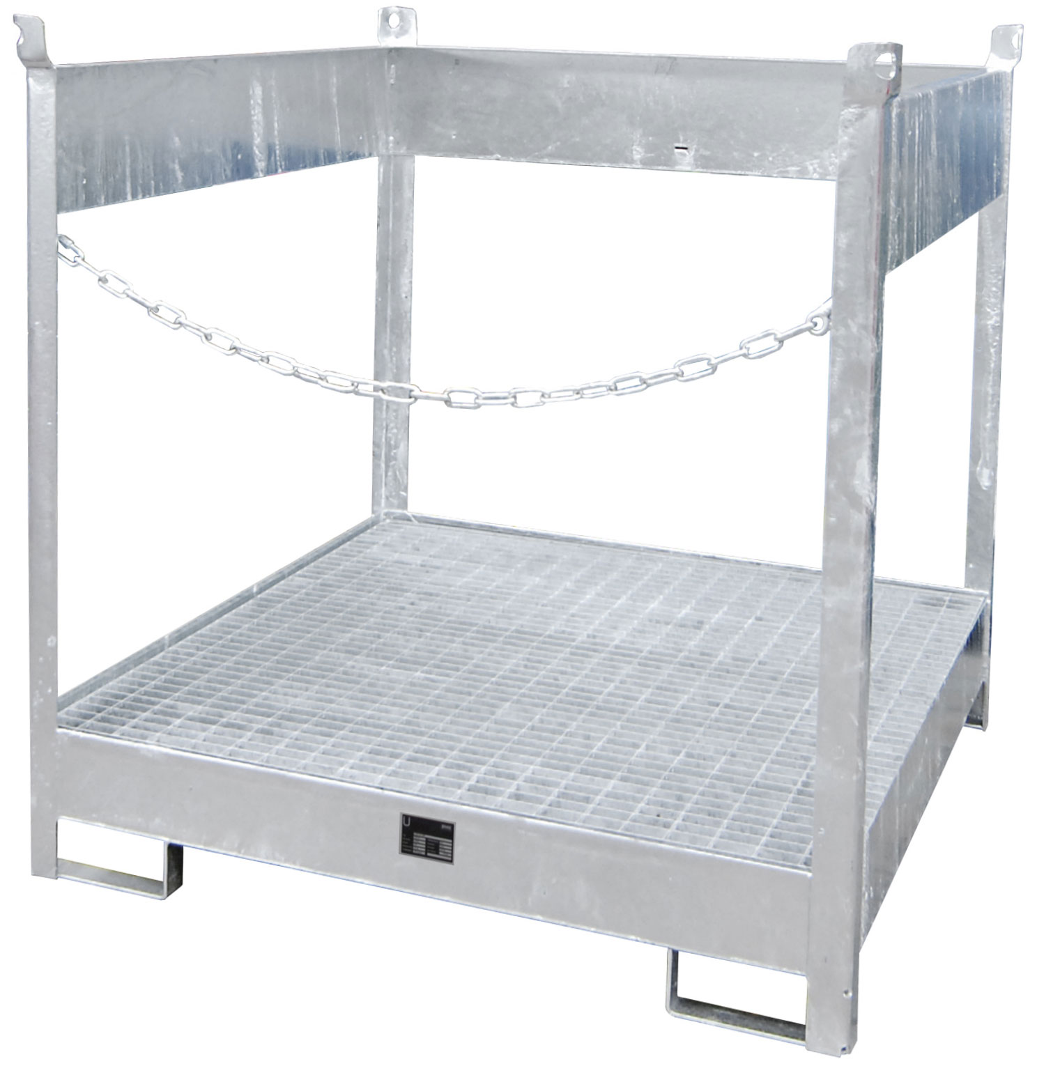 Bauer Fass-Stapelpalette Stahl FSP 4 - verzinkt Transportgestell verzinkt mit Auffangwanne seitlich geöffnet - Stapelgestell für 4 Fässer 200 Liter (BA-4442-05-0000-7) Bild-01