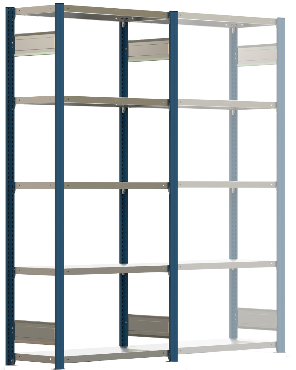 Regalwerk BERT Lagerregal 150|5 Grundfeld 2000 x 875 x 400 mm - RAL 5010 Regal mit Kreuzdiagonalen - Fachlast 150 kg - 5 Stahlfachböden verzinkt | Regalrahmen enzianblau pulverbeschichtet (RW-B3-43111-40-EB) Bild-01