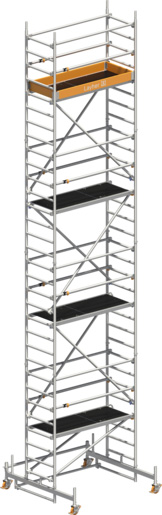 Rollgerüst Layher Uni Leicht P2 1413207 mit Telegeländer - Arbeitshöhe 9,26 m fahrbares Gerüst mit teleskopierbaren Geländern - Fahrgerüst Sicherheitsaufbau P2 mit Fahrbalken (LS-1413207) Bild-01