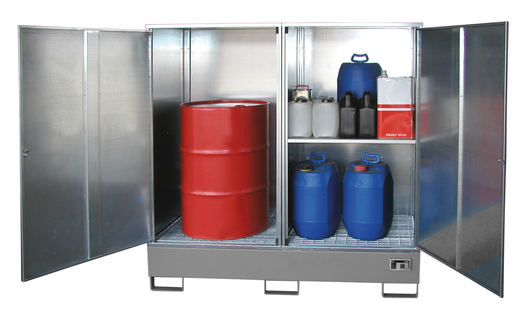 Bauer Gefahrstoffschrank Stahl GS-2 - RAL 7005 Gefahrstofflager mausgrau pulverbeschichtet mit Zylinderschloss - Stahlschrank für 2 Fässer 200 Liter (BA-4495-21-0000-5) Bild-01