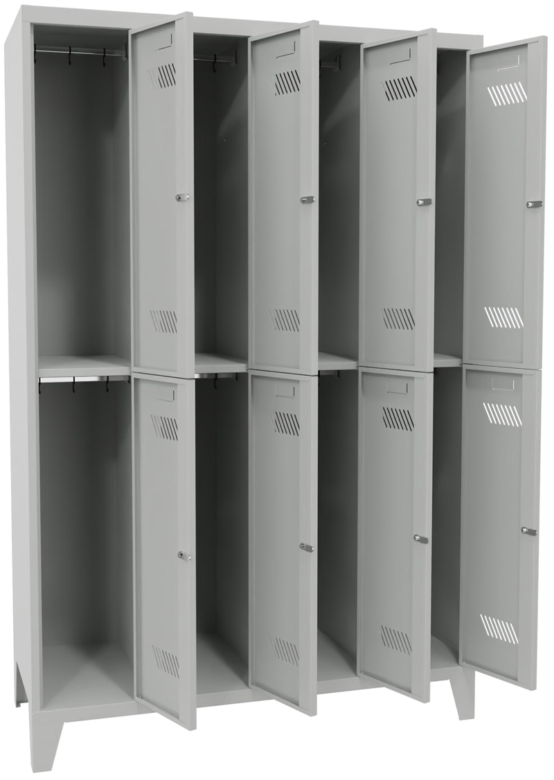 Pavoy Schließfach Spind mit Füßen 1850 x 1200 x 500 mm - 8 Abteile mit Zylinderschloss - RAL 7035 Schließfach Schrank Stahl Fachbreite 300 mm mit Kleiderstange - Korpus lichtgrau | Türen lichtgrau (PA-60260-423-031-735) Bild-01