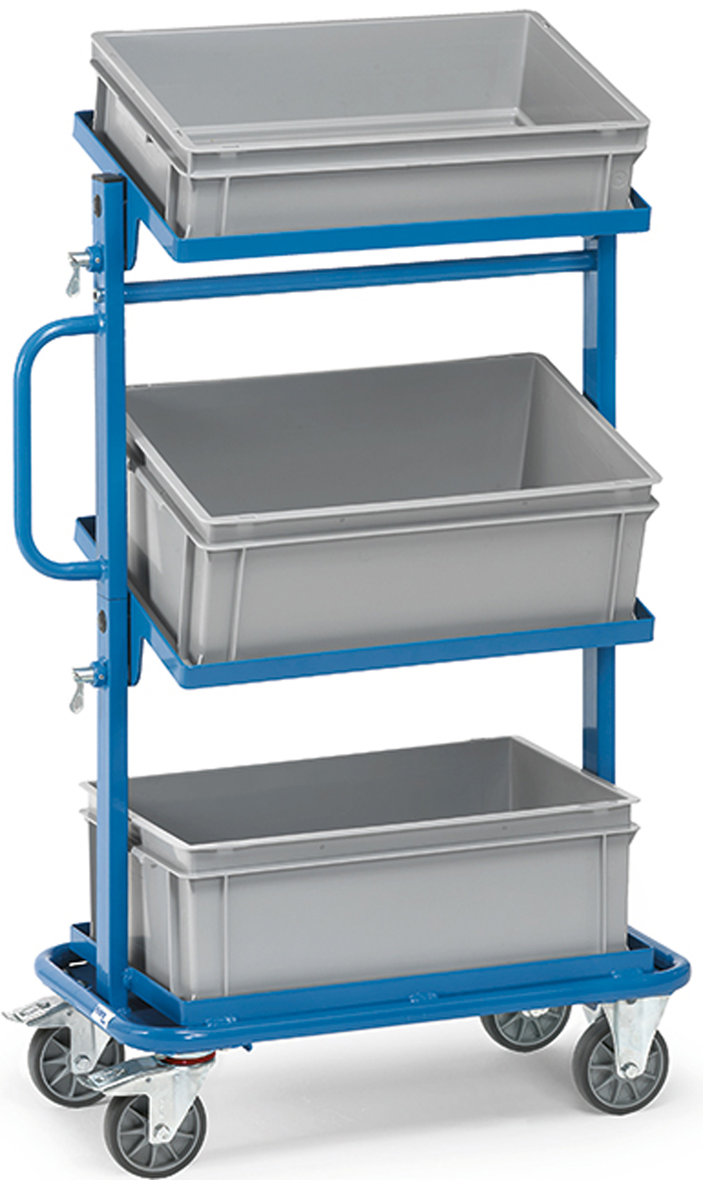 Fetra Beistellwagen mit verstellbaren Holzplattformen und drei Kästen 605 x 405 mm