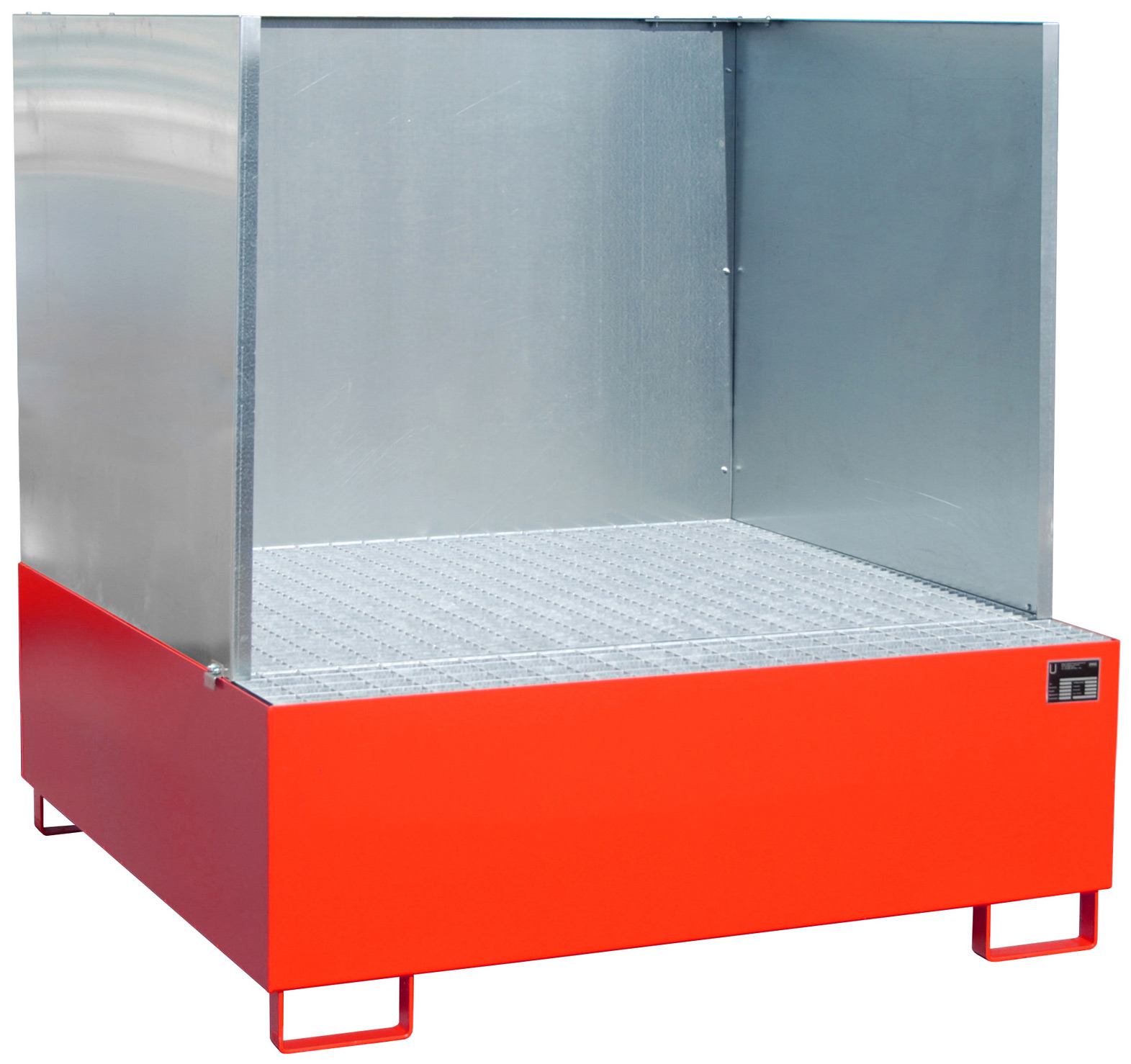 Bauer Auffangwanne Stahl AW 800|SW - RAL 3000 Gefahrstoffwanne feuerrot pulverbeschichtet mit Gitterrost - Stahlwanne mit 1000 Liter Auffangvolumen (BA-4402-22-2000-2) Bild-01
