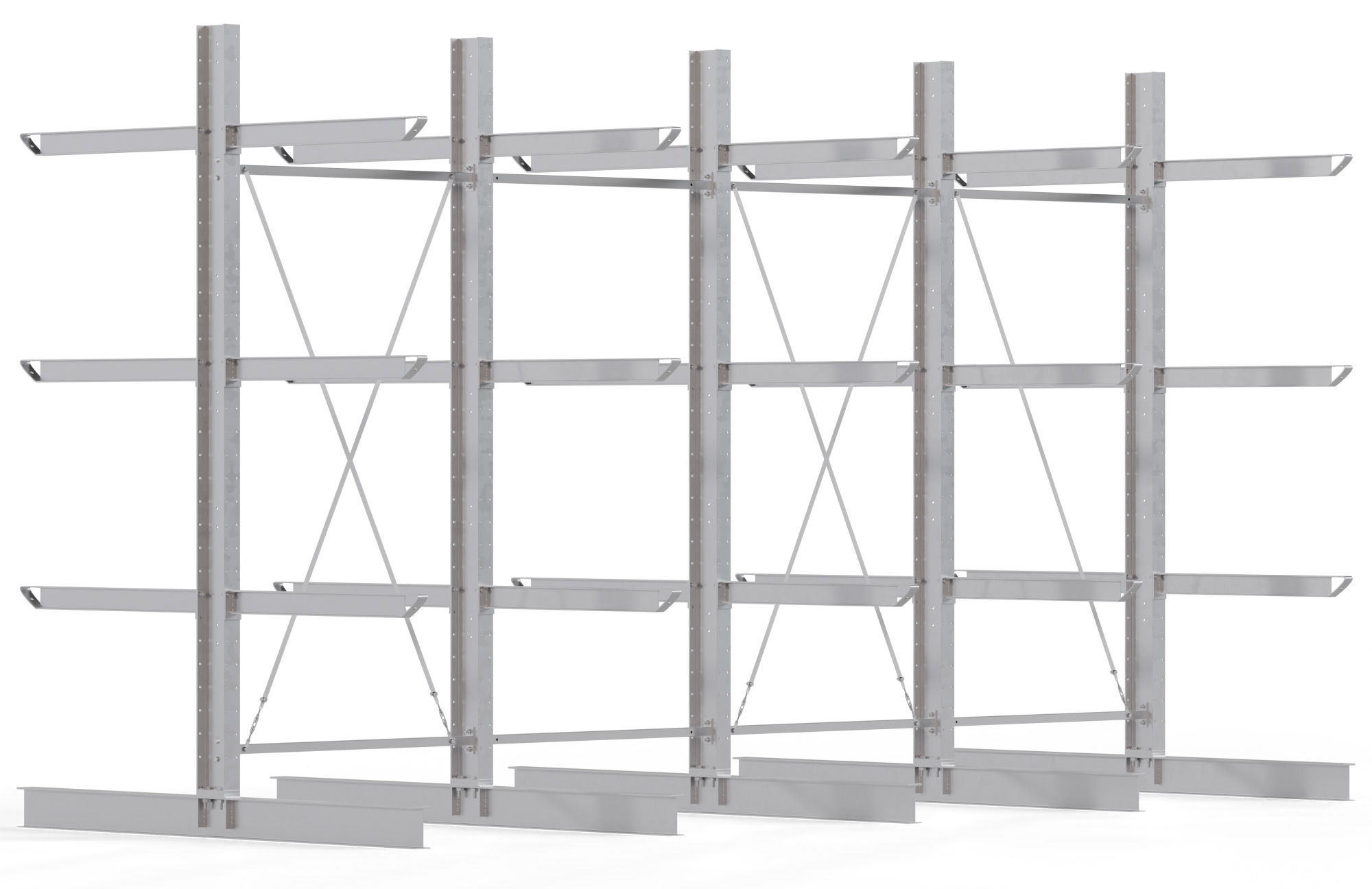Regalwerk KARL HEAVY 2700 Kragarmregal doppelseitig Komplettset 3500 x 6060 x 2580 mm Schwerlastregal verzinkt 4 Felder mit Kragarmlast 800 kg | Ständerlast 2700 kg - 4 Ebenen | Kragarme frei verstellbar (RW-B6-70410-12-S3) Bild-01