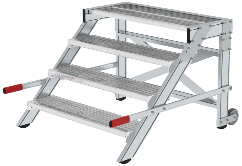 Günzburger Arbeitspodest 1000 fahrbar Alu 4 Stufen SG Anstieg mit Rollen - Stahl-Gitterrost - 1000 mm breit (GB-50440) Bild-01