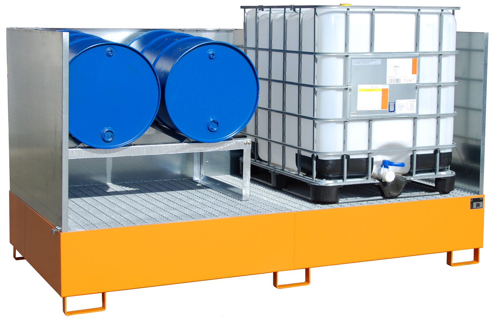 Bauer Auffangwanne Stahl AW 1000-2|SW - RAL 2000 Gefahrstoffwanne gelborange pulverbeschichtet mit Gitterrost - Stahlwanne mit 1000 Liter Auffangvolumen (BA-4402-91-2000-1) Bild-01