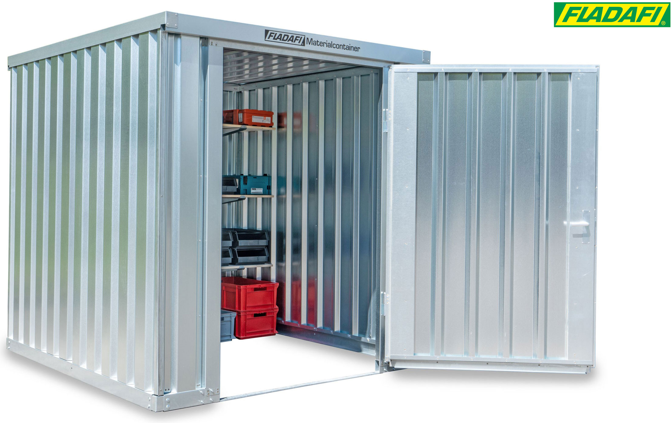 FLADAFI Materialcontainer 2100 x 2170 x 2150 mm ohne Boden - 1-flügelige Tür auf 2 m Seite Container MC 1200 mit Tür 1270 x 1890 mm - Lagercontainer 4 m² unmontiert (SB-F12210101) Bild-01