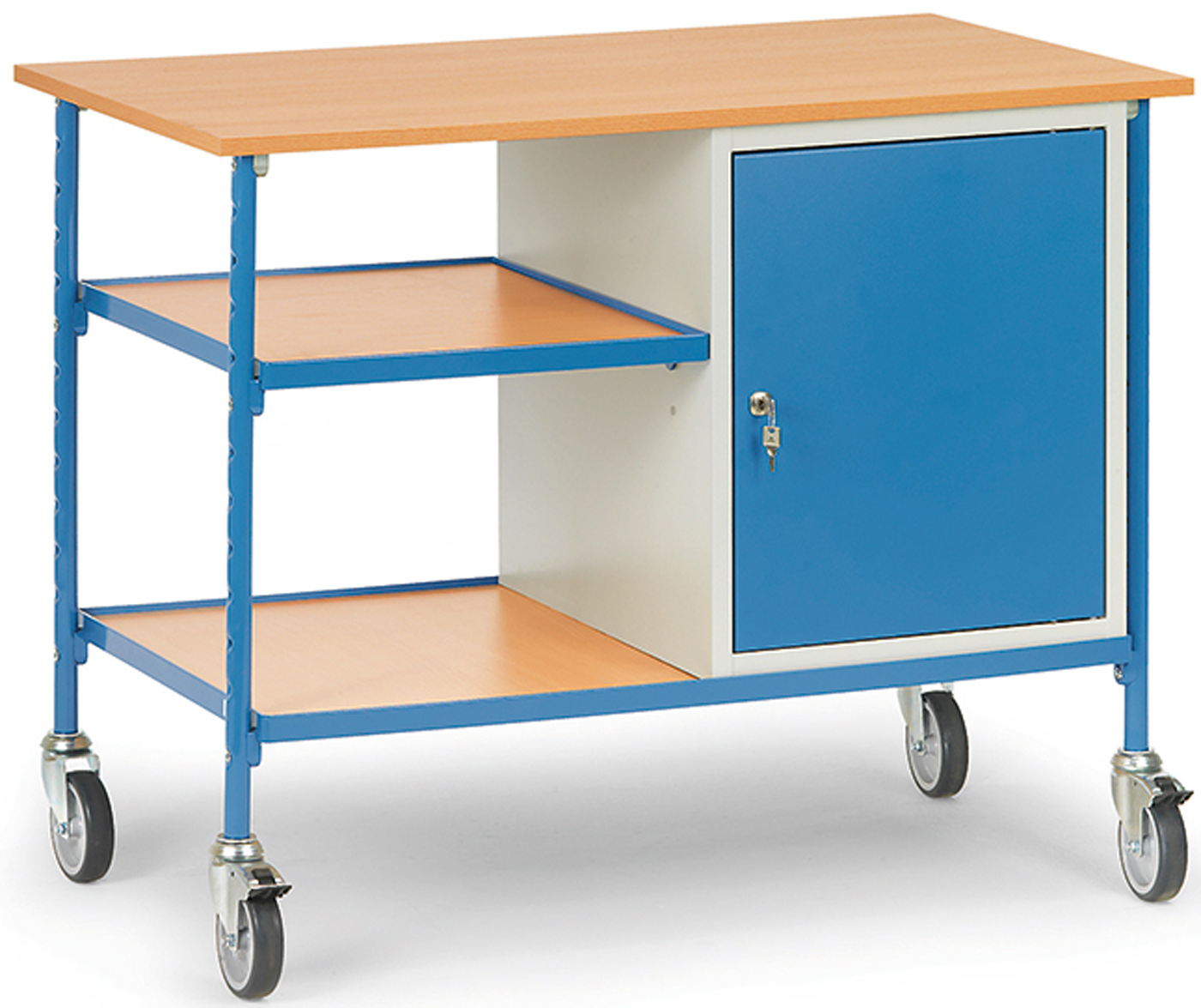 Fetra Rolltisch mit zwei Ablageböden und Stahlschrank
