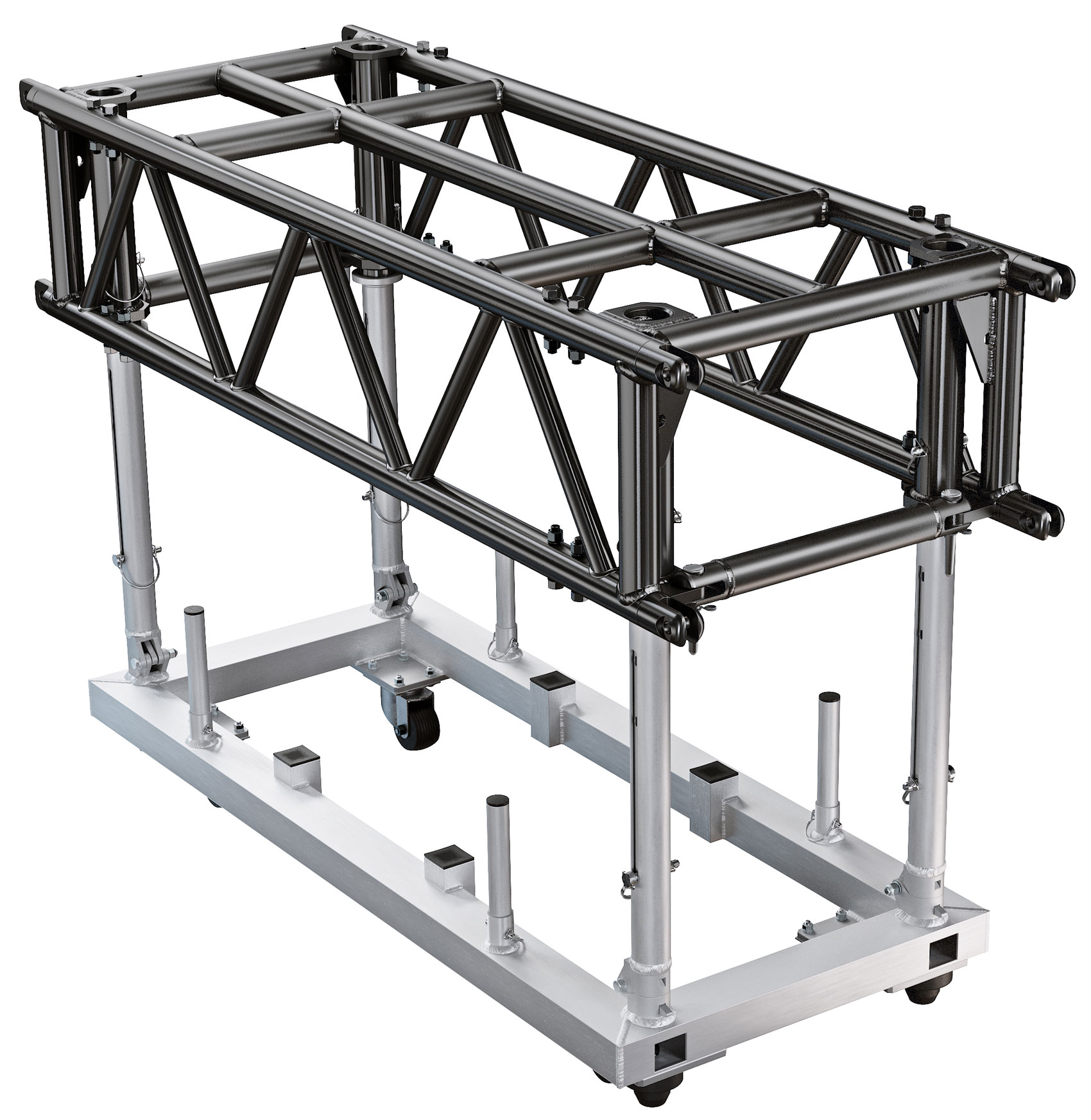 Global Truss Traverse PreRig 160 cm Stage Black mit Dolly 5-Punkt Traverse aus Aluminium mit Transportgestell (GT-PR-SET-1600B) Bild-01