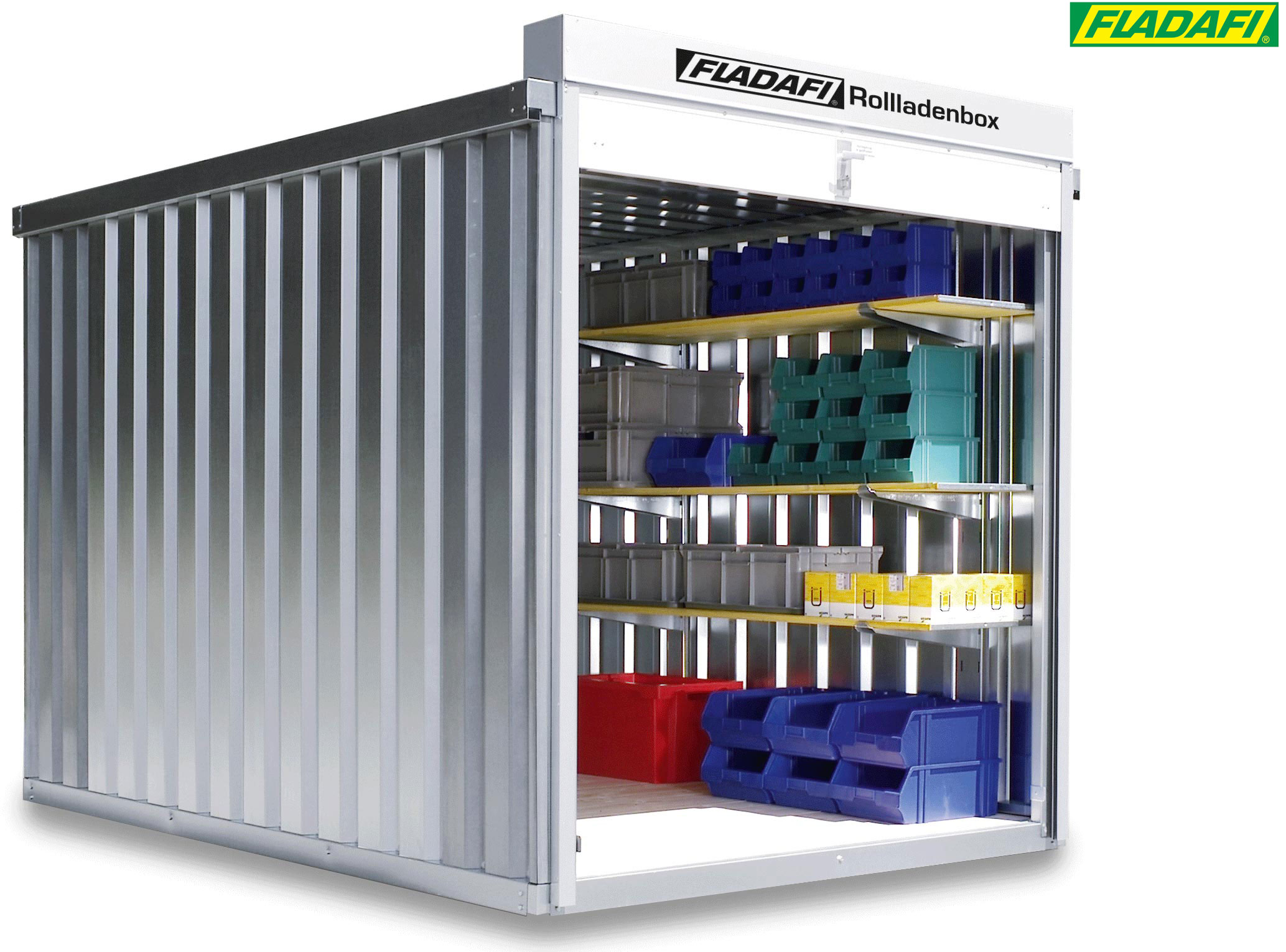 FLADAFI Rollladenbox 2100 x 3050 x 2320 mm Lagerbox RB 1300 mit Holzboden und Rollladen - Containerbox 6 m² - Lagercontainer fertig montiert (SB-F9513) Bild-01