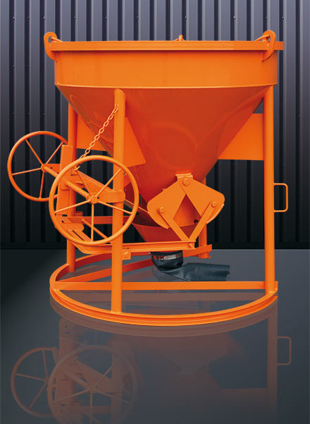 Eichinger Betonsilo 1016H|1 - 150 Liter Betonkübel rund mit Handrad und angeschweißter Kette - zentraler Auslauf mit PVC-Schlauch Ø 200 mm - Betonbombe zylindirsch-konische Form (EI-10160101400000) Bild-01