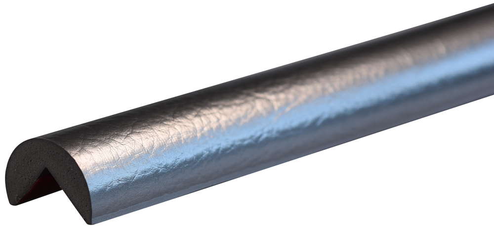 Knuffi Eckschutzprofil Typ A Ø 40 mm silber PU - 1,00 m Standard Warnschutz Profil Rundprofil mit Winkelaussparung aus Polyurethan - Eckprofil einfarbig mit selbstklebenden Kanten (SM-PA-100013) Bild-01