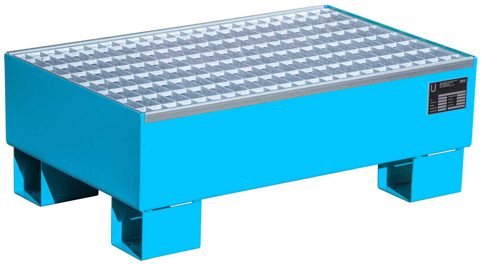 Bauer Auffangwanne Stahl AW 60-1|M - RAL 5012 Gefahrstoffwanne lichtblau pulverbeschichtet mit Gitterrost - Stahlwanne mit 61 Liter Auffangvolumen (BA-4471-56-0000-3) Bild-01
