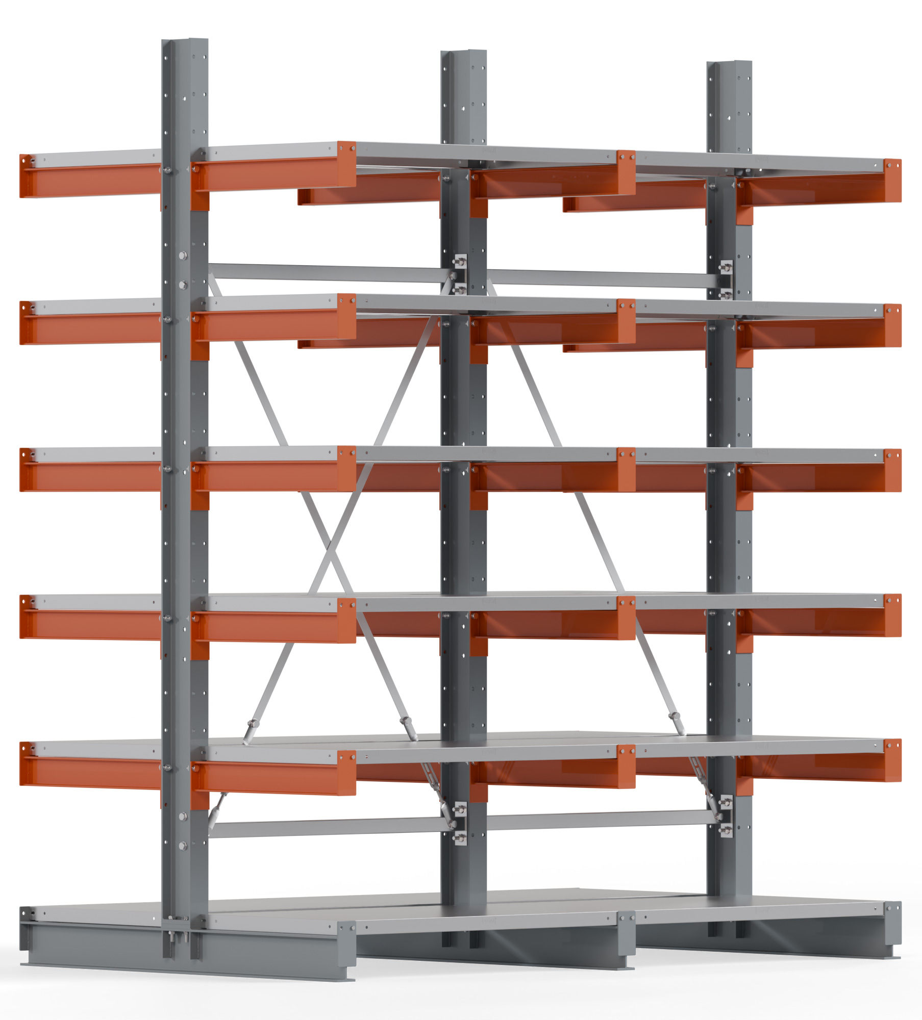 Regalwerk KARL BASIC 1750 Kragarmregal Stahlboden doppelseitig Komplettset 2500 x 2000 x 600 mm Lagerregal 2 Felder mit Kragarmlast 730 kg | Ständerlast 1750 kg - 2x6 Ebenen mit Fachböden | Kragarme frei verstellbar (RW-B6-54210-60-S1) Bild-01