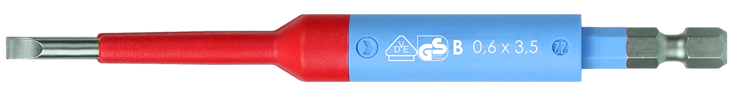 Felo VDE SAFETY Bit E 6,3 Schlitz SL 3,5 x 0,6 x 125 IEC SAFETY Schlitz Schrauben Bit | Einsatzbereich bis 10.000 V geprüft nach DIN EN IEC 60900:2018 (FL-3031590) Bild-01